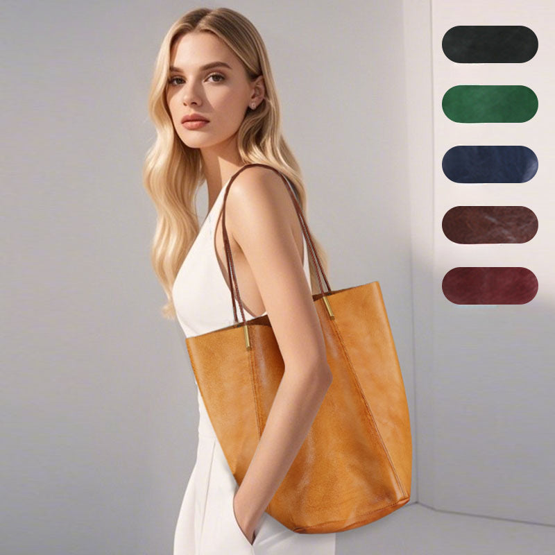 Classic Leather Tote Bag for Women-Handbags-Black-Free Shipping Leatheretro