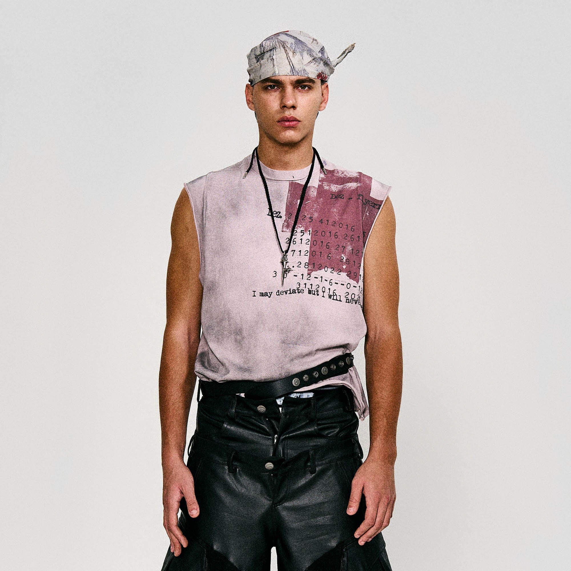 FLYERRER Distressed Cross Date-Print Sleeveless Tee-T Shirt-S-Free Shipping Leatheretro