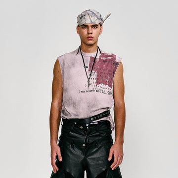 FLYERRER Distressed Cross Date-Print Sleeveless Tee-T Shirt-S-Free Shipping Leatheretro