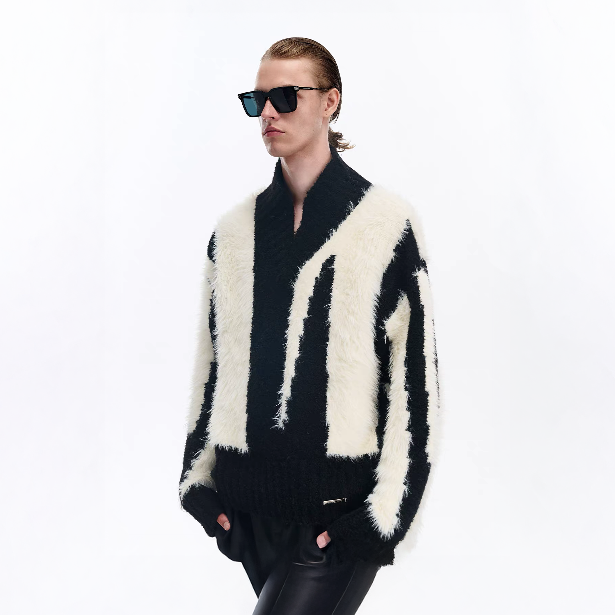 TIWILLTANG Fuzzy Faux-Mink Contrast Sweater