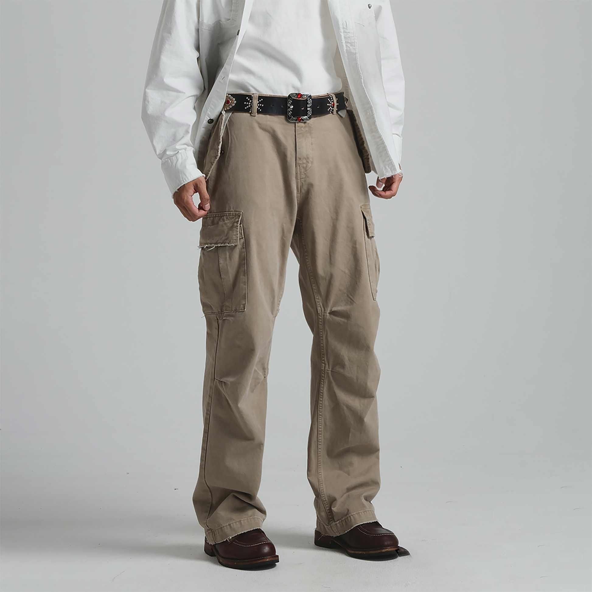 NEIGBORL Straight-Leg Paneled Cargo Pants-Pants-S-Khaki-Free Shipping Leatheretro