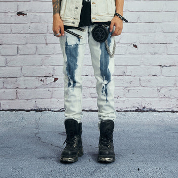 VENTUREK Distressed Washed Zippered Studded Slim Jeans-Jeans-S-Free Shipping Leatheretro