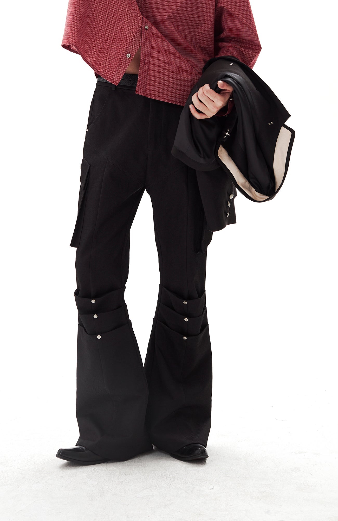 PASET Knee Paneled Flared Trousers-Pants-S / 27"-Free Shipping Leatheretro