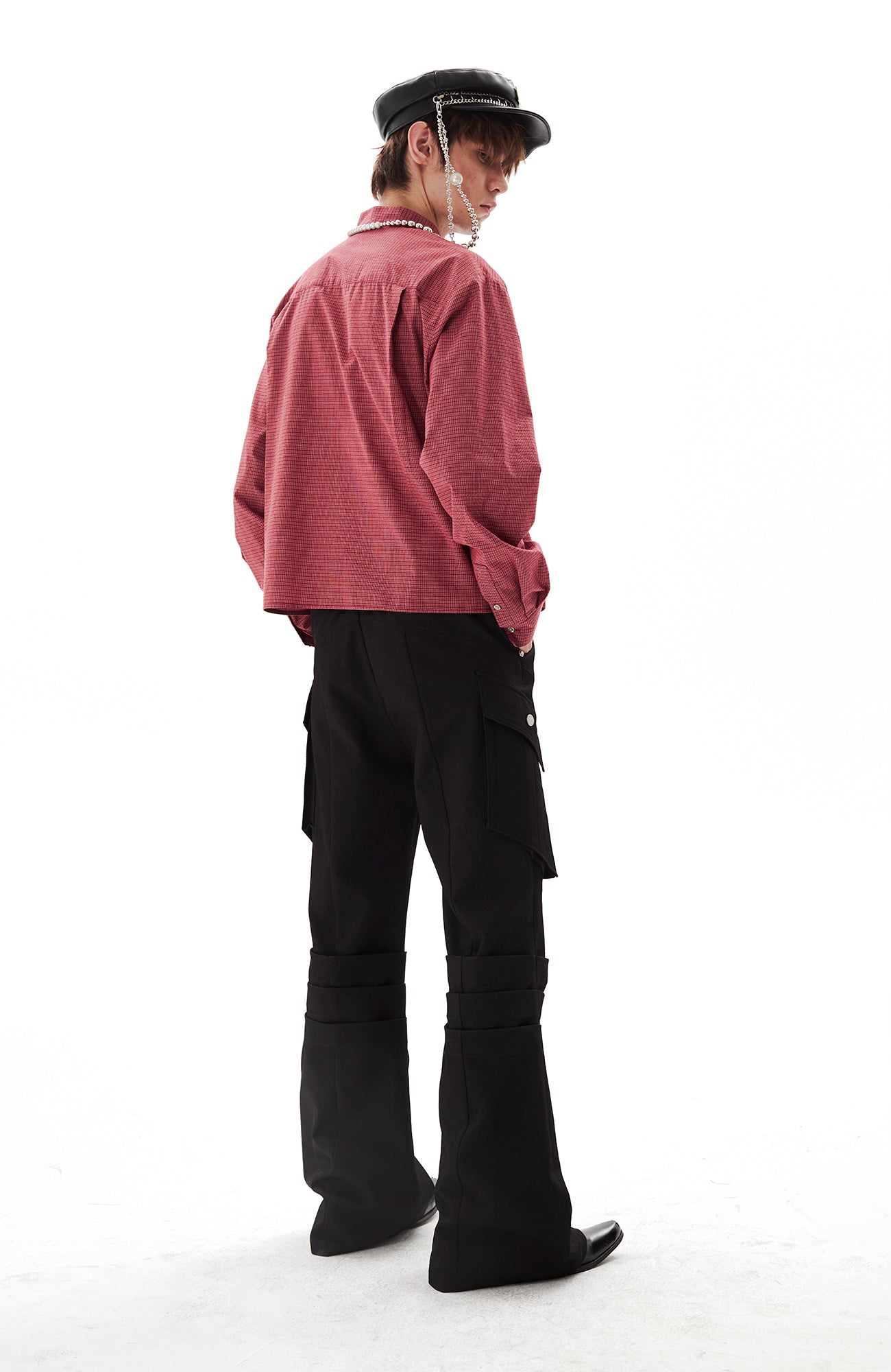 PASET Knee Paneled Flared Trousers-Pants-S / 27"-Free Shipping Leatheretro