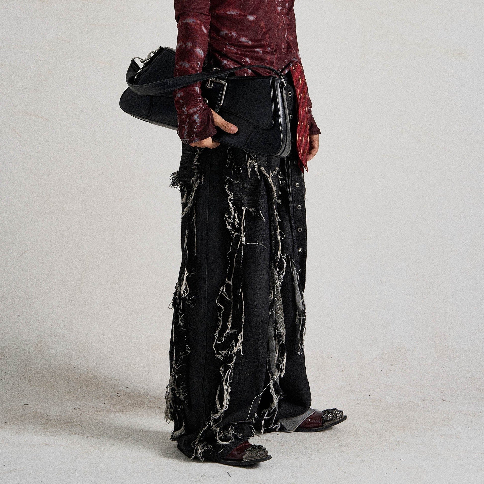 FLYERRER Heavily Frayed Layered Strap Jeans-Jeans-S-Free Shipping Leatheretro