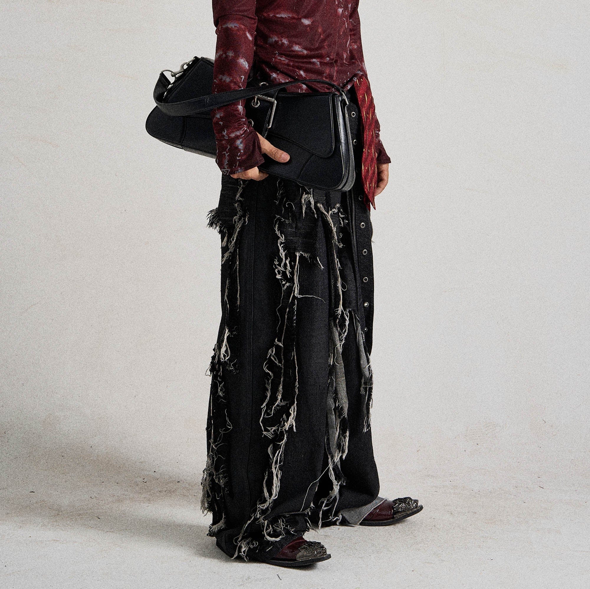 FLYERRER Heavily Frayed Layered Strap Jeans-Jeans-S-Free Shipping Leatheretro