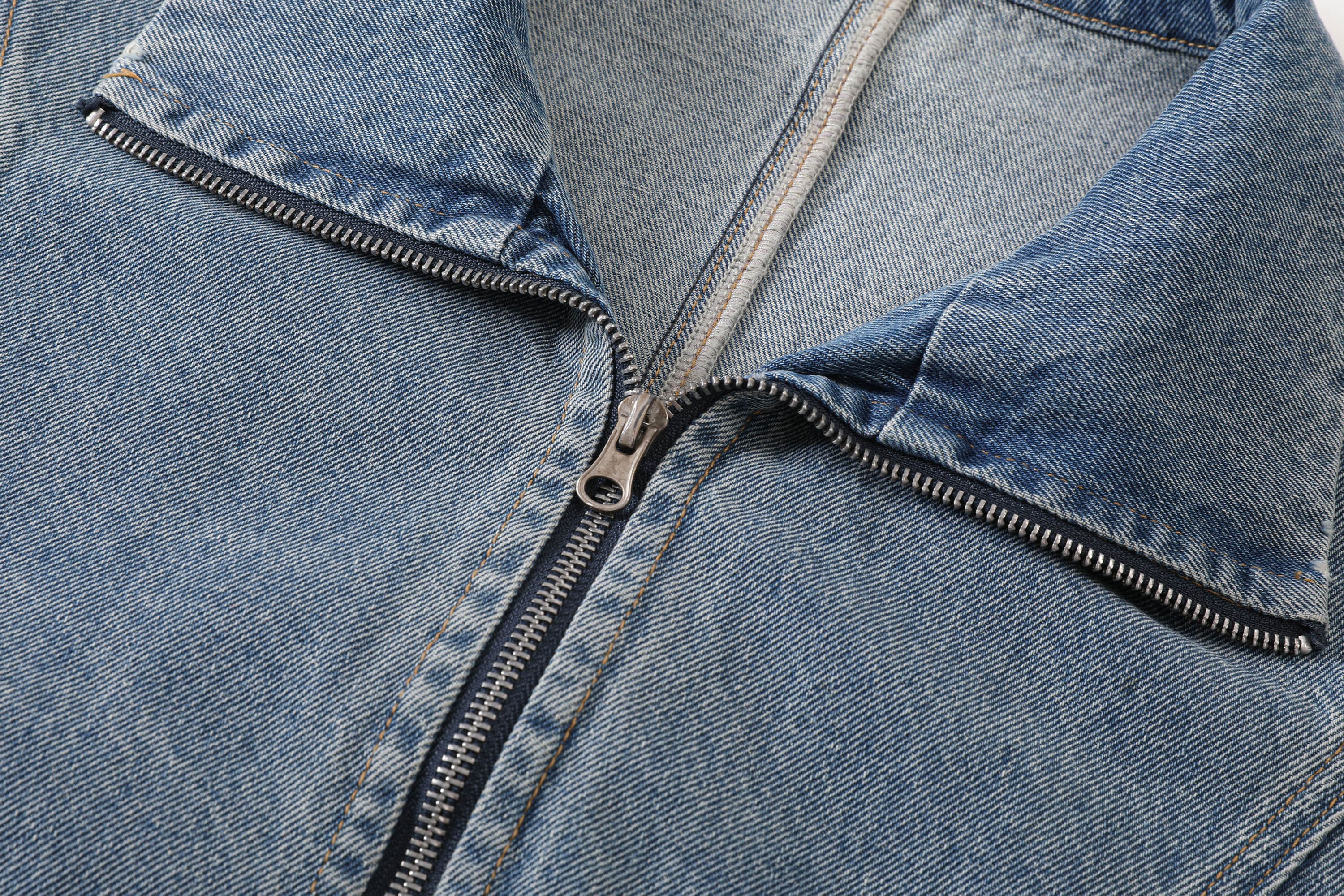 KREATE Jeans Cuff Spliced Stand Collar Jacket-Jacket-S-Black-Free Shipping Leatheretro