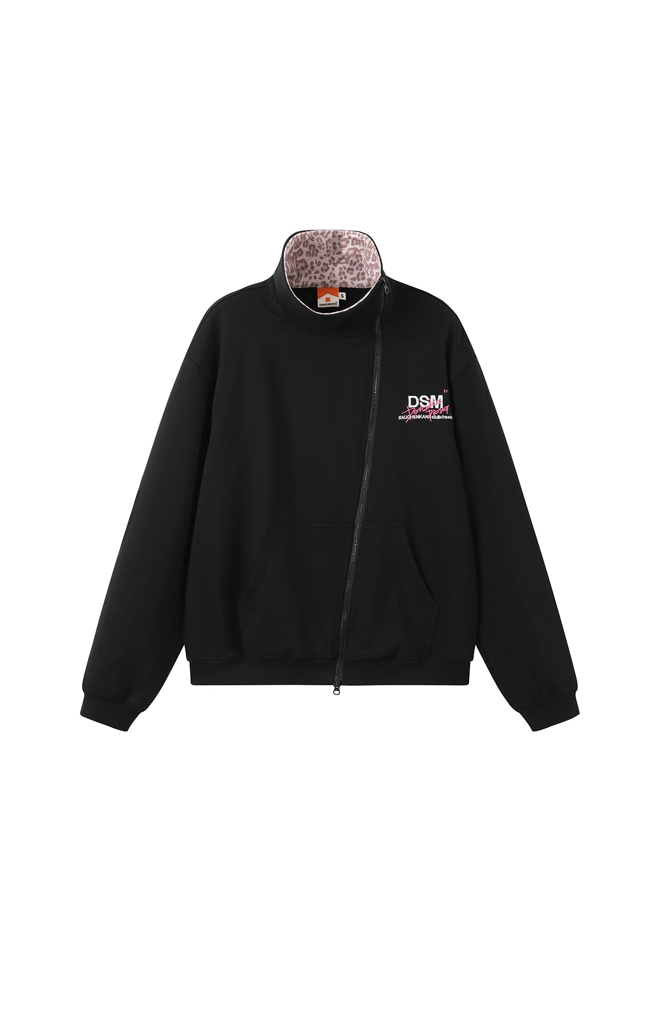 DONSMOKE Asymmetric Zip Leopard-Spliced Jacket-Jacket-S (Preorder)-Free Shipping Leatheretro