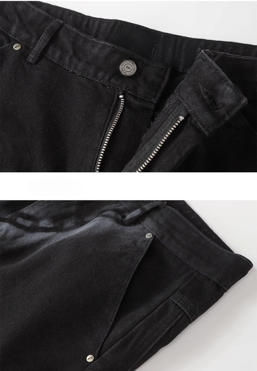 CLP Men's Black Chain Print Cargo Wide Leg Jeans-Black-S-Free Shipping Leatheretro