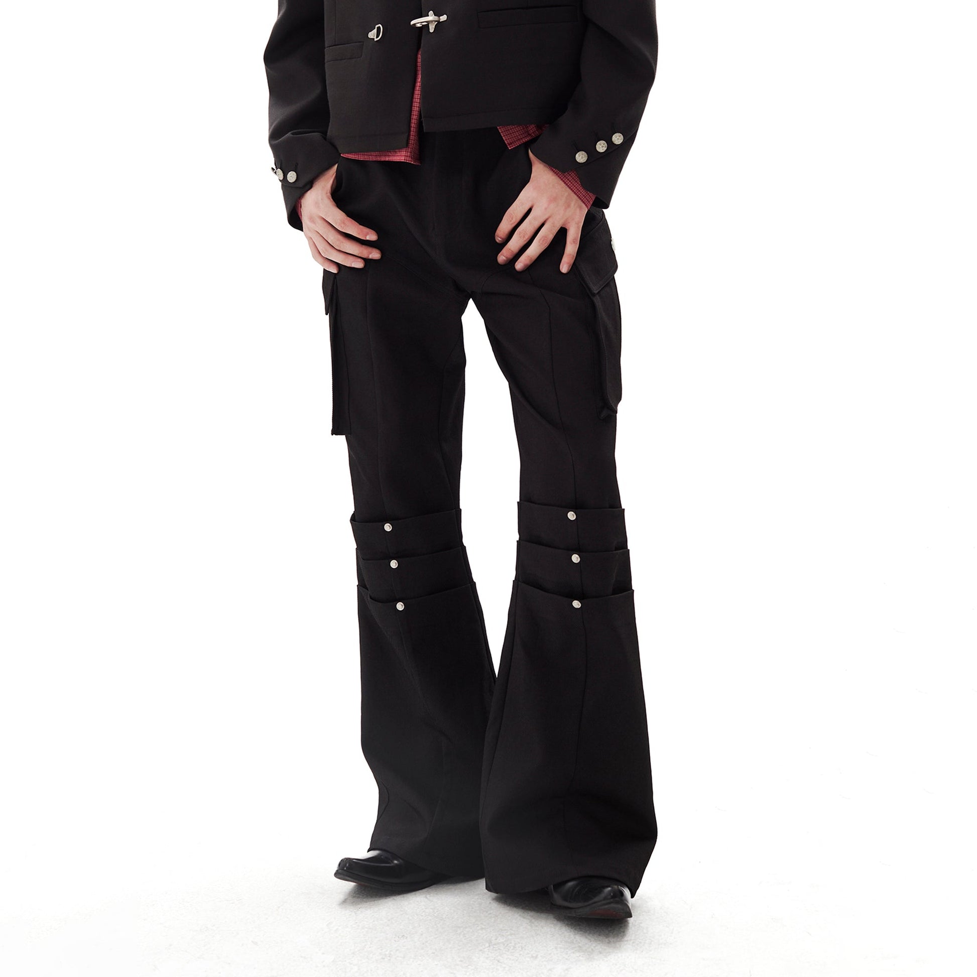 PASET Knee Paneled Flared Trousers-Pants-S / 27"-Free Shipping Leatheretro