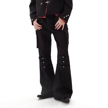 PASET Knee Paneled Flared Trousers-Pants-S / 27"-Free Shipping Leatheretro