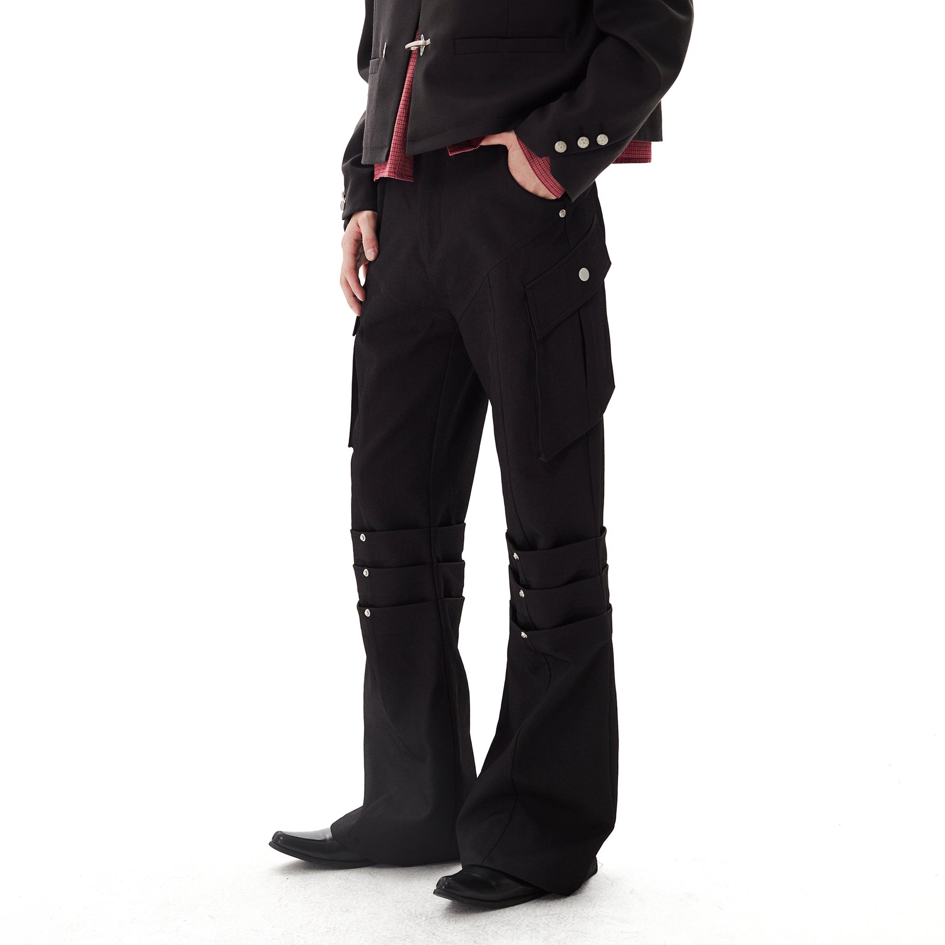 PASET Knee Paneled Flared Trousers-Pants-S / 27"-Free Shipping Leatheretro