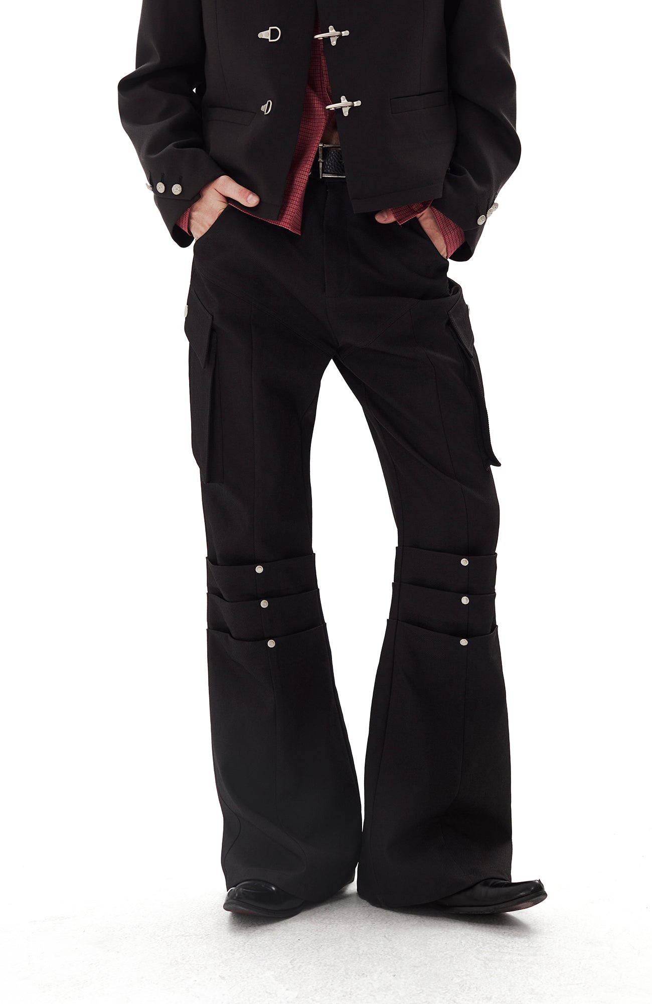 PASET Knee Paneled Flared Trousers-Pants-S / 27"-Free Shipping Leatheretro