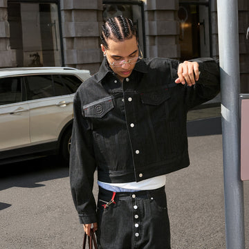 STEEPC LOGO Embossed Boxy Selvedge Denim Jacket-Jacket-S (1)-Free Shipping Leatheretro