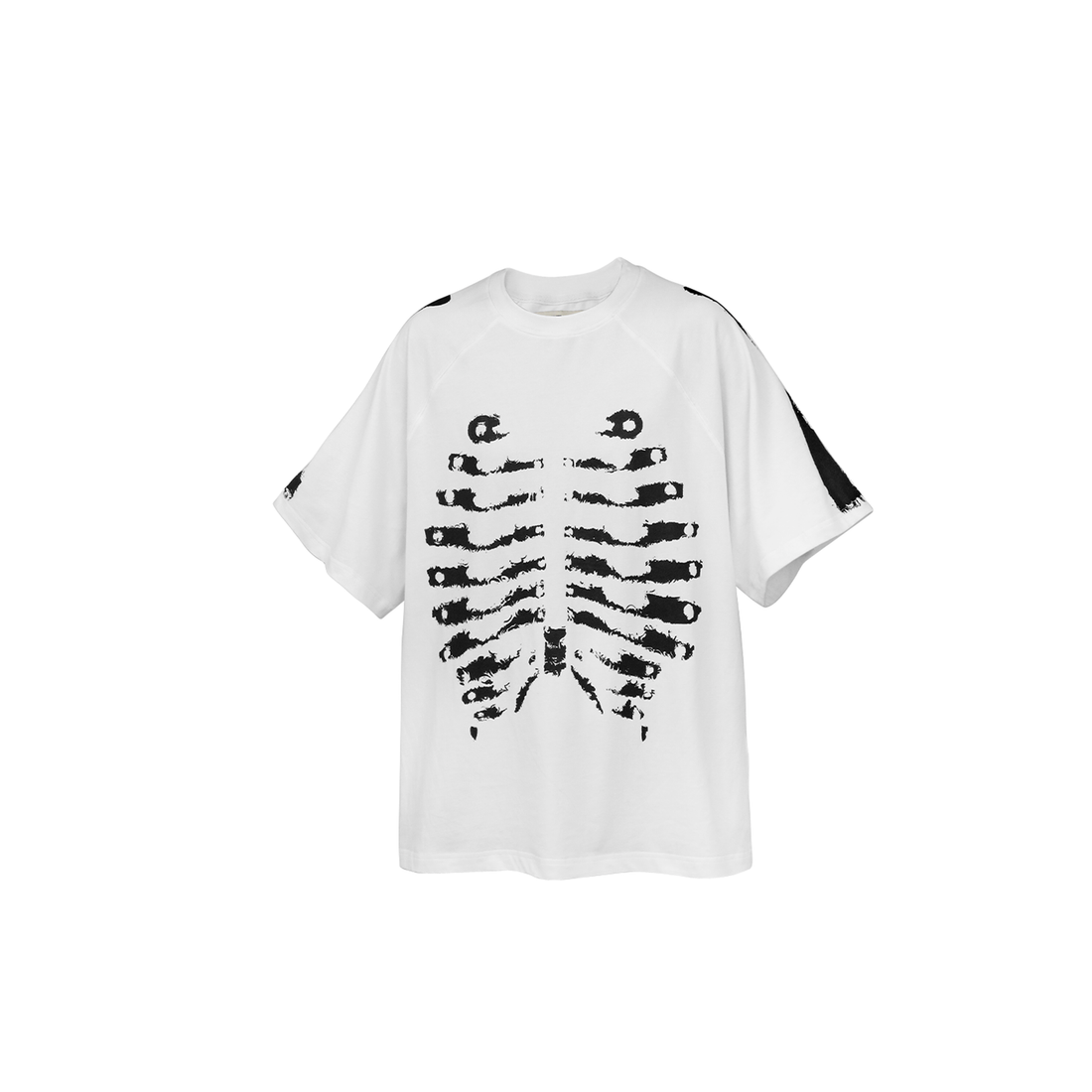 RELABEL Distressed Skeleton Graphic Oversized T-Shirt-T Shirt-XS-White-Free Shipping Leatheretro