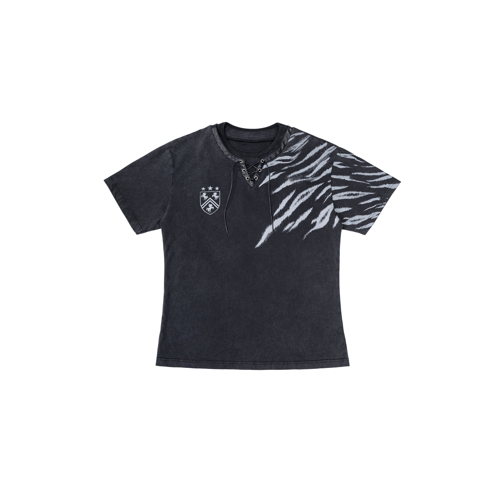 ESAIAS Washed Zebra Lace-Up Tee-T Shirt-S-Free Shipping Leatheretro