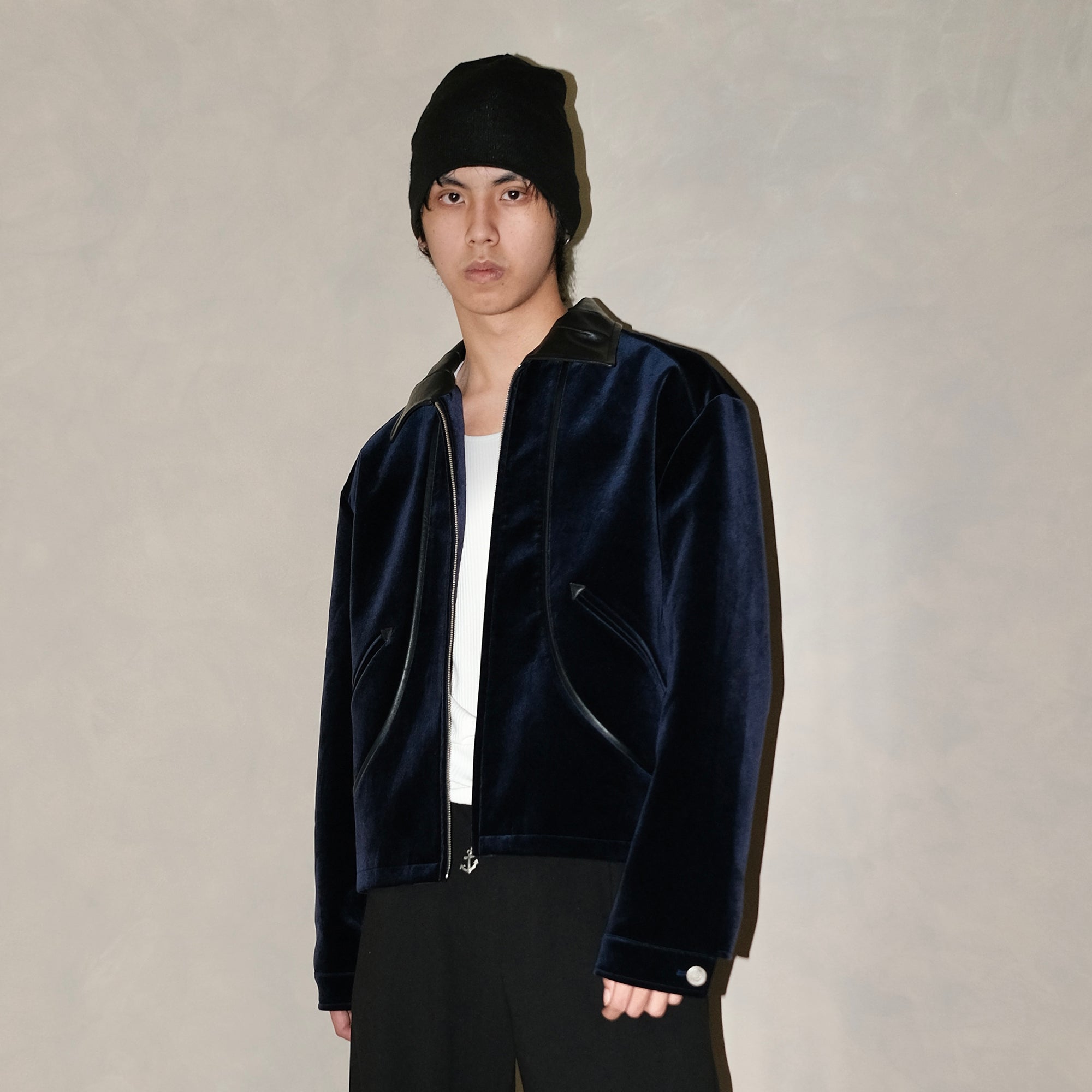 IN EXISTENCE Velvet Faux Leather Collar Jacket-Jacket-S-Free Shipping Leatheretro