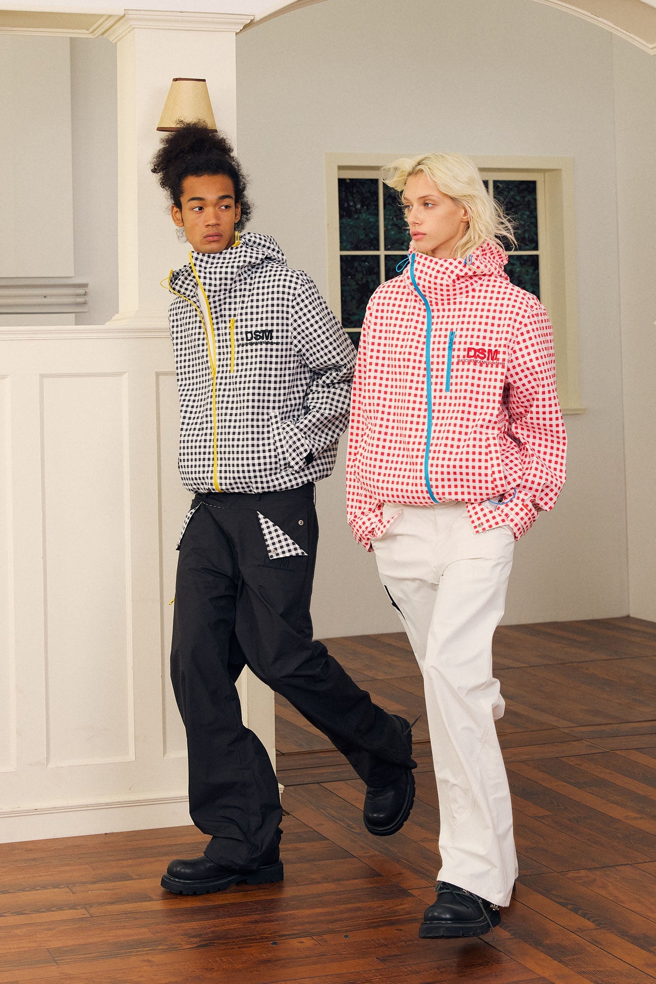 DONSMOKE Diagonal-Zip Check Teflon Windbreaker-Jacket-S-Red-Free Shipping Leatheretro