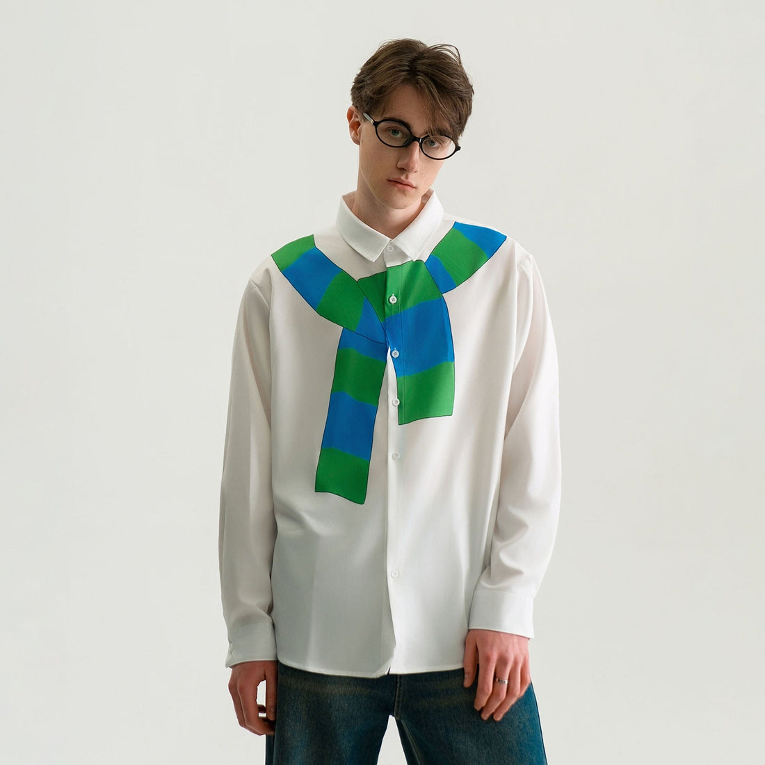 WIID Knotted Scarf Graphic Shirt-Shirt-M-Free Shipping Leatheretro