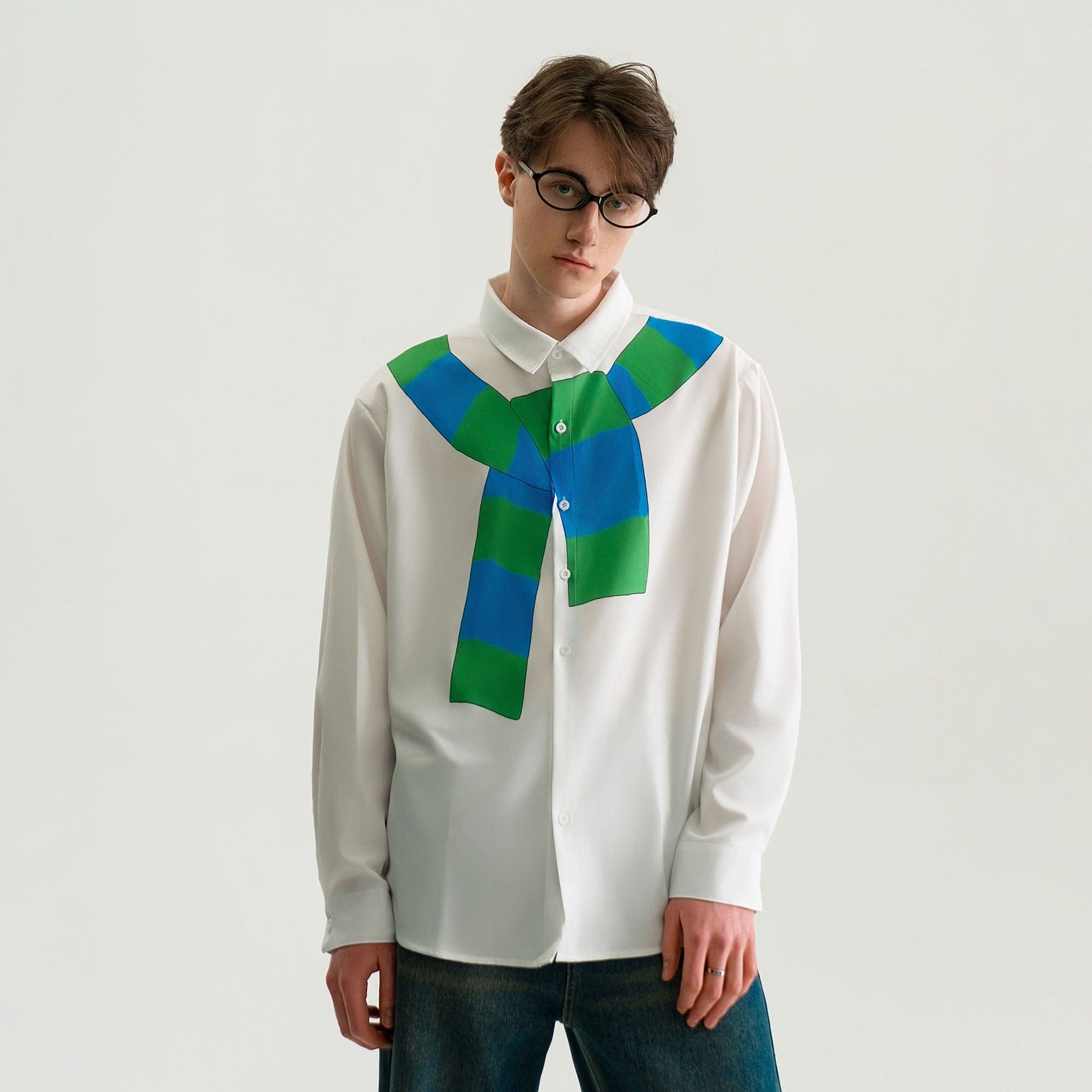 WIID Knotted Scarf Graphic Shirt-Shirt-M-Free Shipping Leatheretro