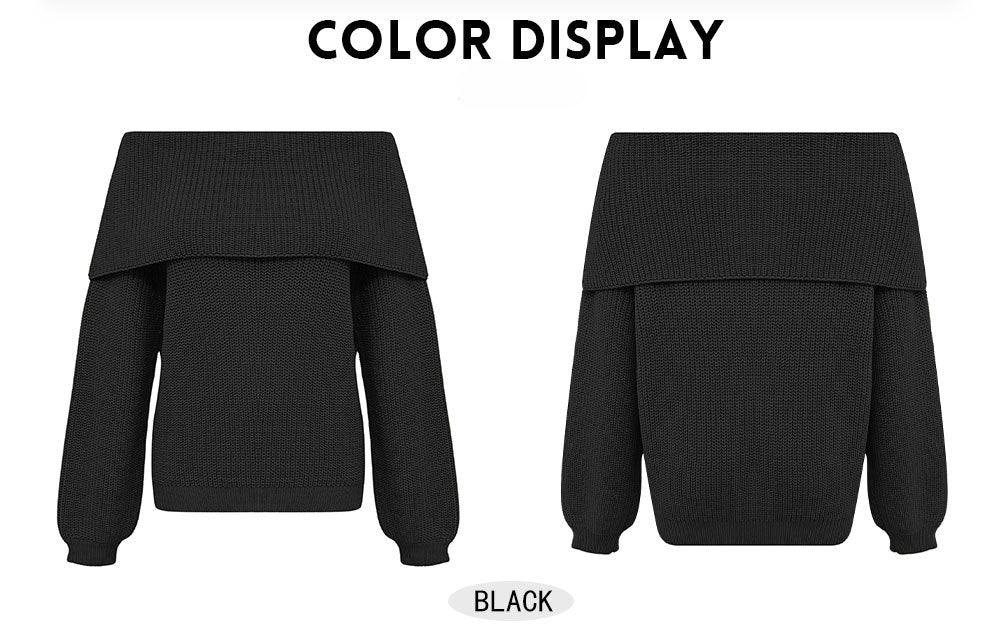 Women's Oversized Off-Shoulder Sweater-black-S-Free Shipping Leatheretro
