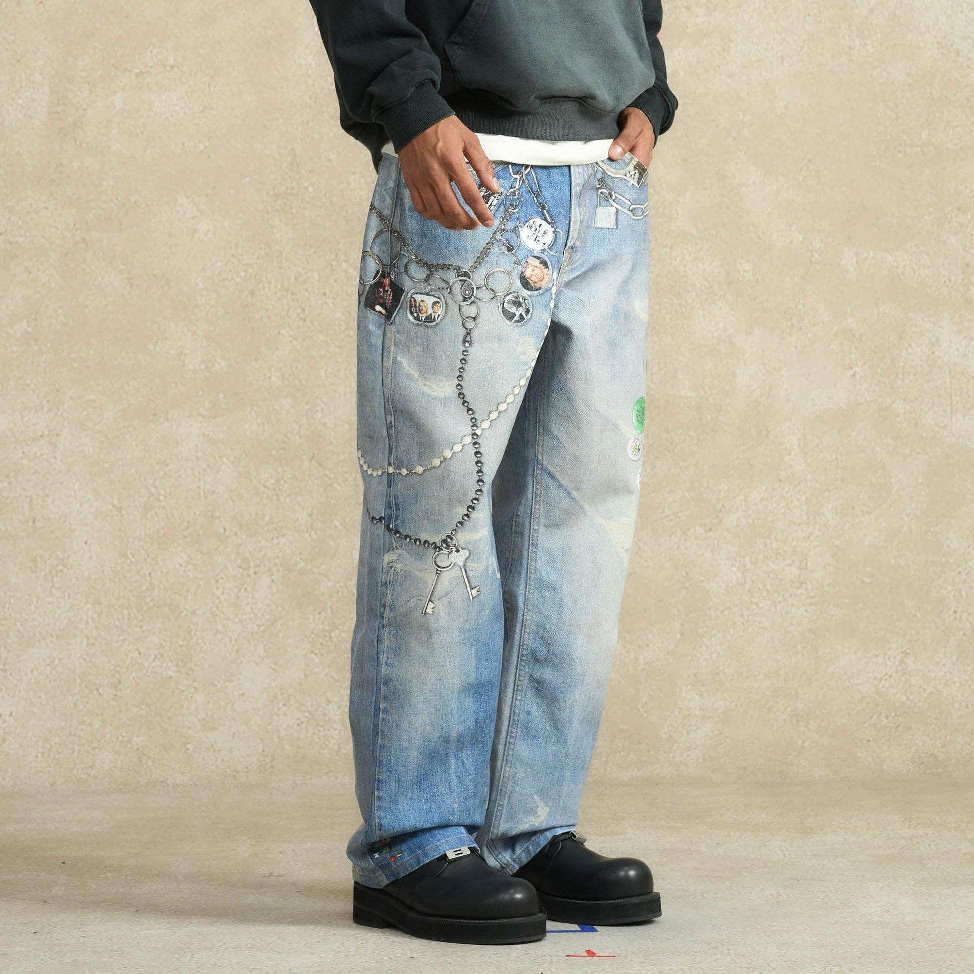 BONELESS Retro Chain Graphic Washed Jeans-Jeans-S-Free Shipping Leatheretro