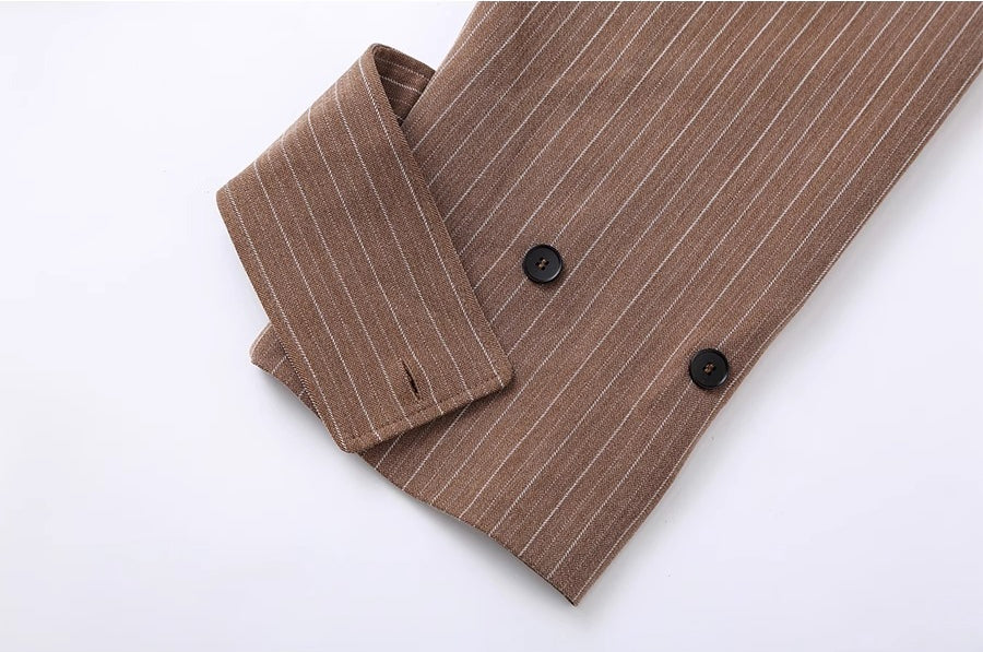 CLP Unisex Long Striped Duster Coat - Oversized Belted Trench-Coffee-S-Free Shipping Leatheretro