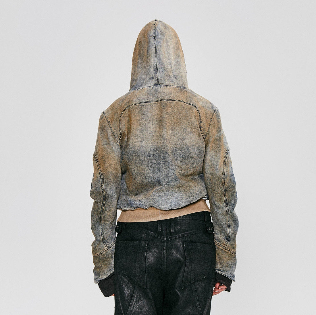 FLYERRER Distressed Spliced Studded Hooded Short Denim Jacket-Jacket-S-Free Shipping Leatheretro