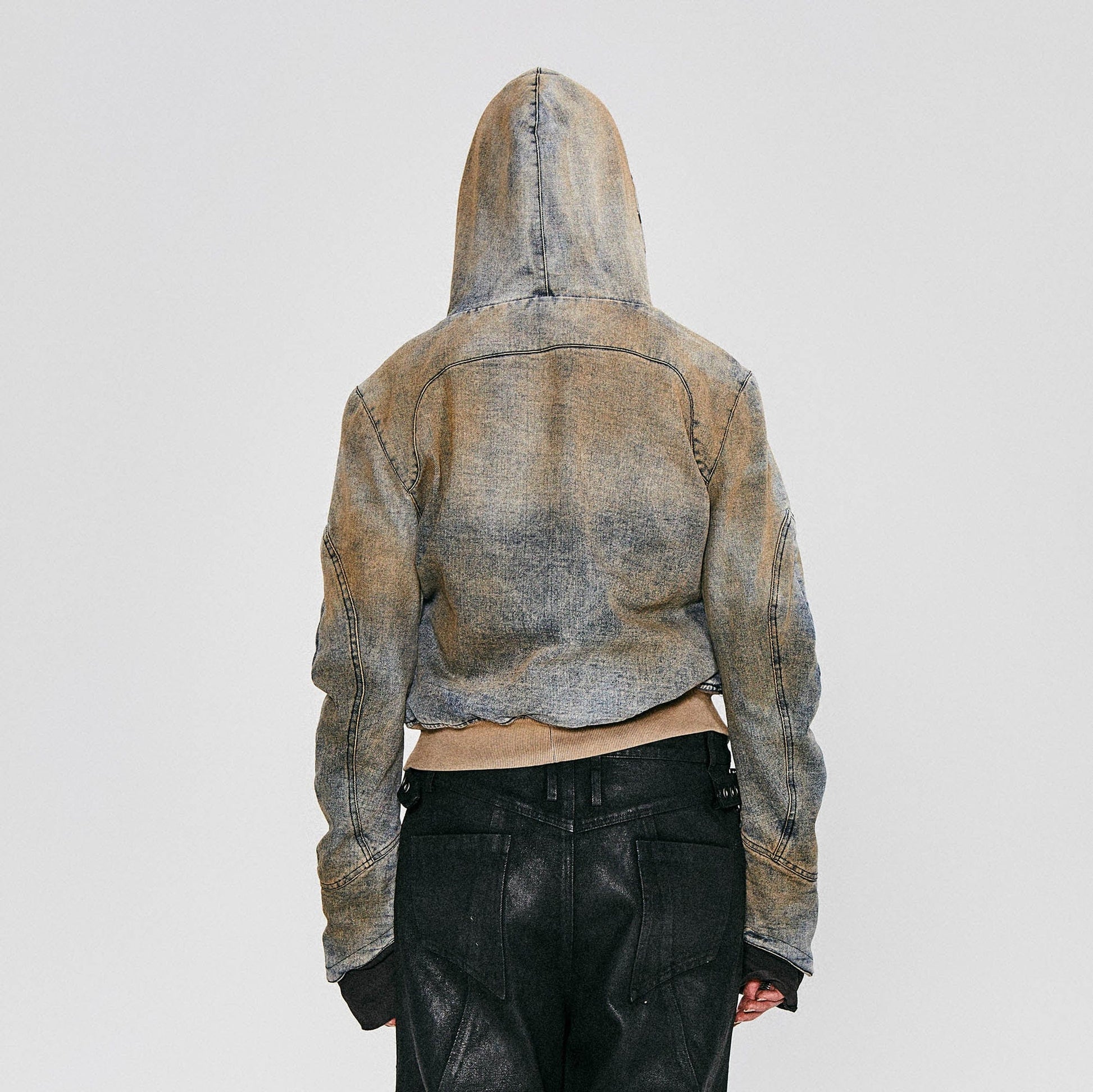 FLYERRER Distressed Spliced Studded Hooded Short Denim Jacket-Jacket-S-Free Shipping Leatheretro