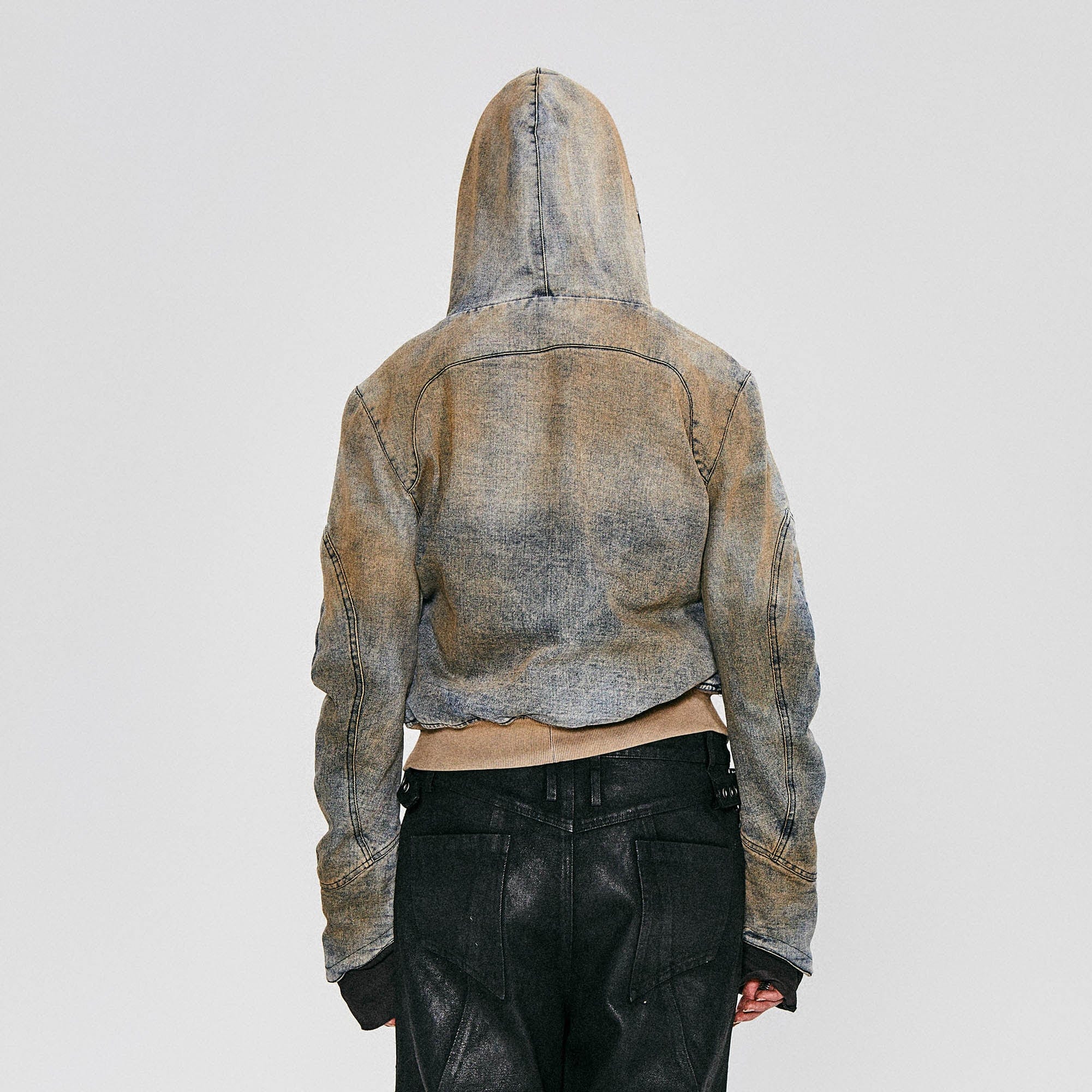 FLYERRER Distressed Spliced Studded Hooded Short Denim Jacket-Jacket-S-Free Shipping Leatheretro