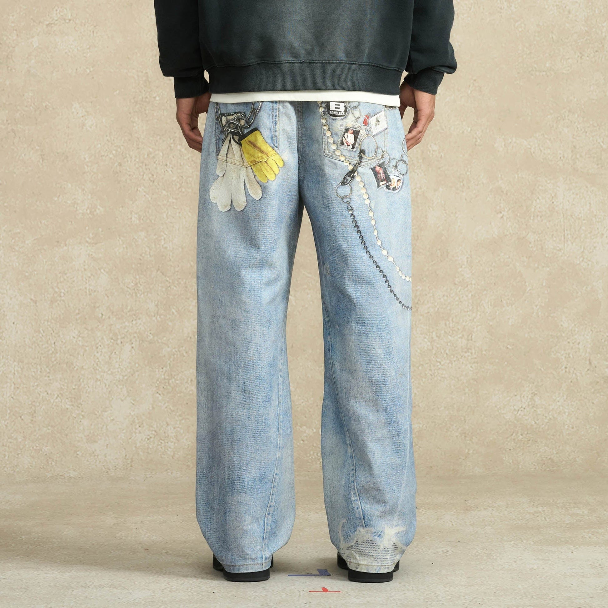 BONELESS Retro Chain Graphic Washed Jeans-Jeans-S-Free Shipping Leatheretro