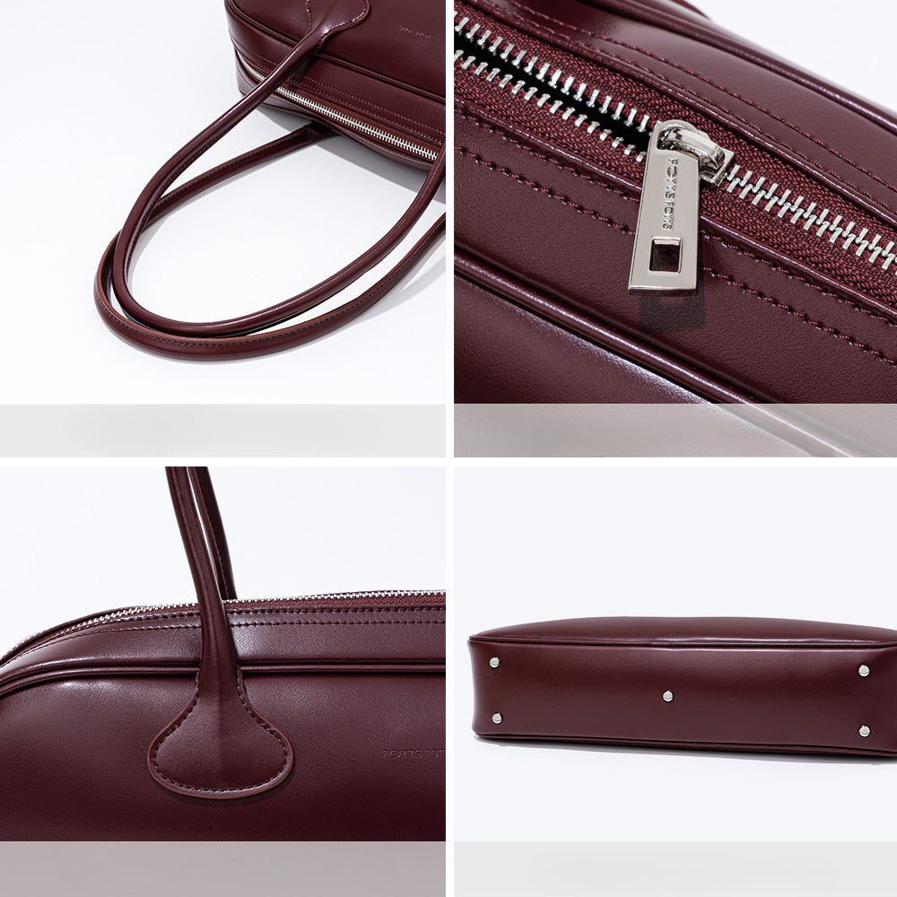 Vintage Bowling Bag – New Design Multipurpose Cowhide Leather Shoulder Handbags-Handbags-White-Free Shipping Leatheretro