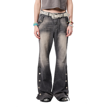 ERISSTOFF Washed Detachable Flared Jeans Gray-Jeans-XS / 28"-Free Shipping Leatheretro