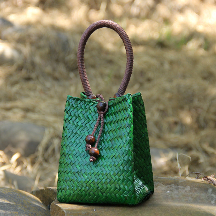 Handwoven Straw Tote Bag Mini Beach Bag for Vacation, Summer, and Resort Wear-Handbags-C011 coffee red-Free Shipping Leatheretro