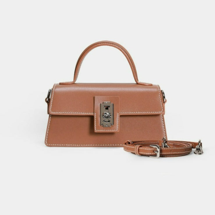 Real Cowhide Ladies Purse Genuine Leather Crossbody Bag-Handbags-Brown-Free Shipping Leatheretro