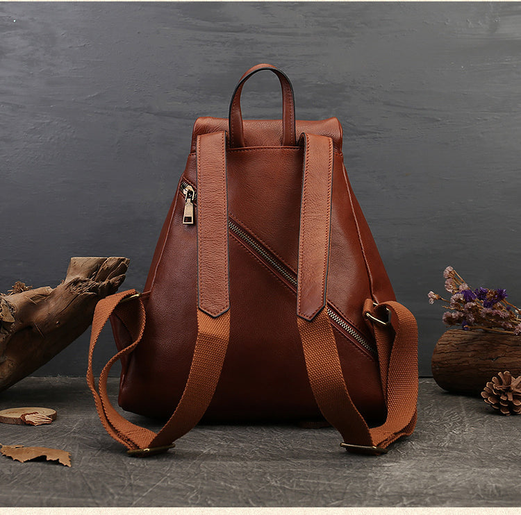 Casual Cowhide Leather Women Backpack for Traveling-Backpack-Brick Red-Free Shipping Leatheretro