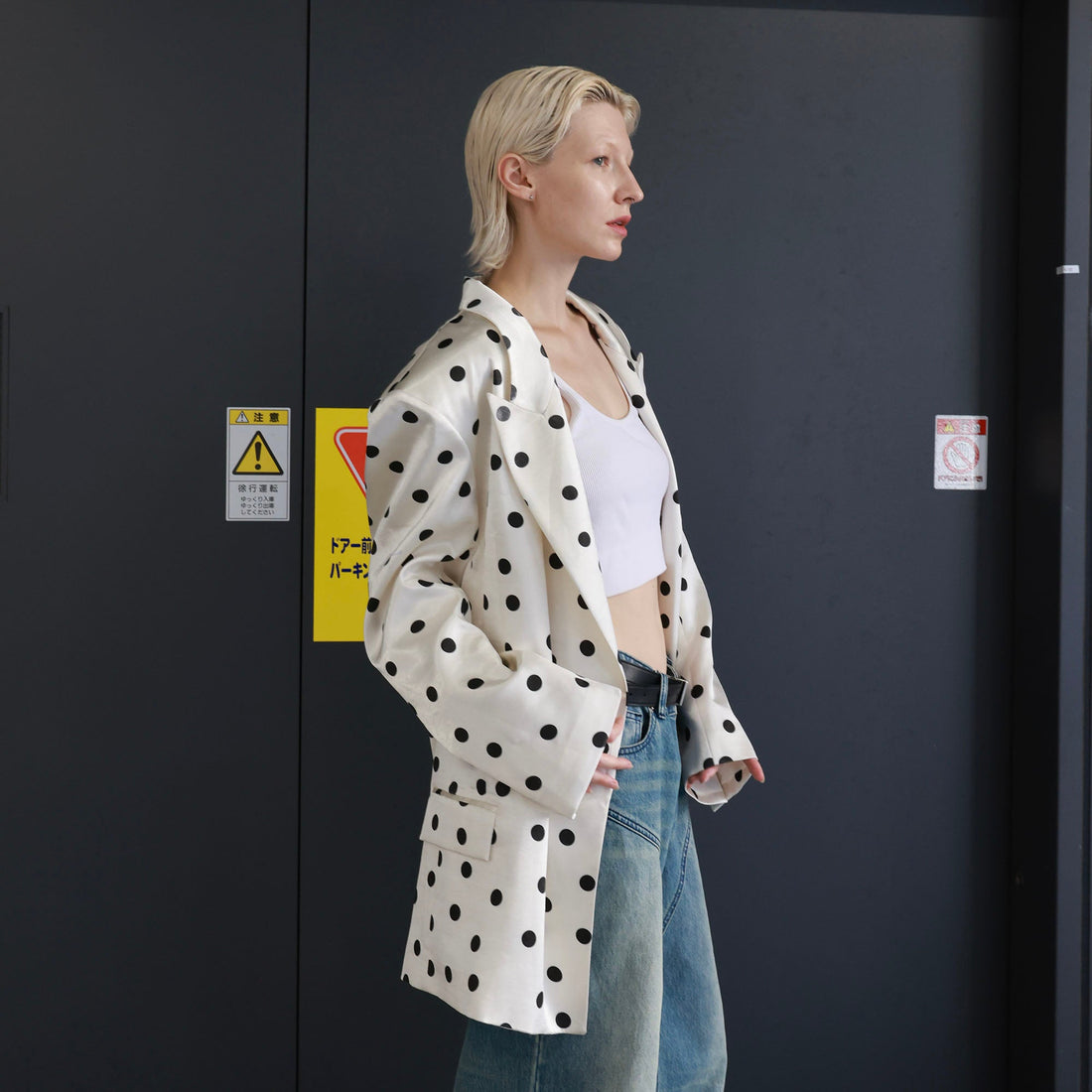 SOURPLUM Satin Polka-Dot Blazer-Jacket-S-Free Shipping Leatheretro