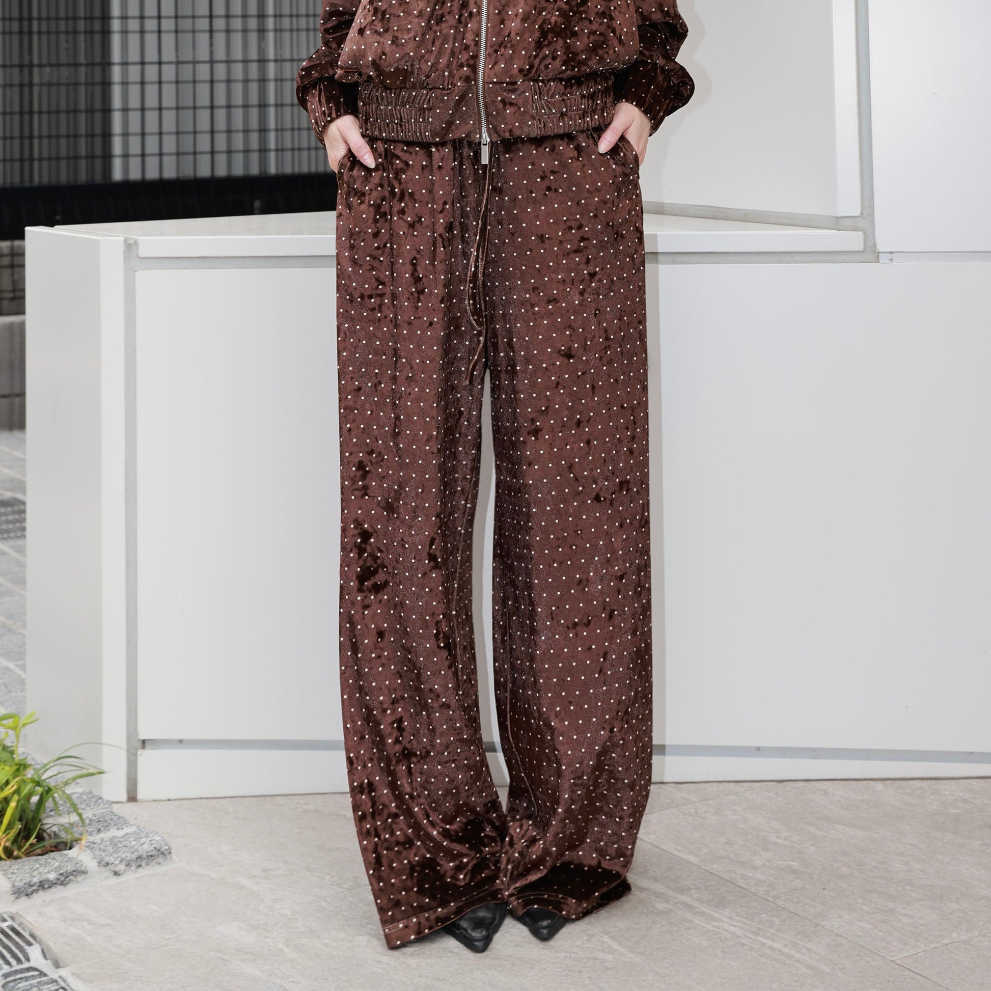 SOURPLUM Retro Polka-Dot Velvet Sweatpants-Pants-S-Free Shipping Leatheretro