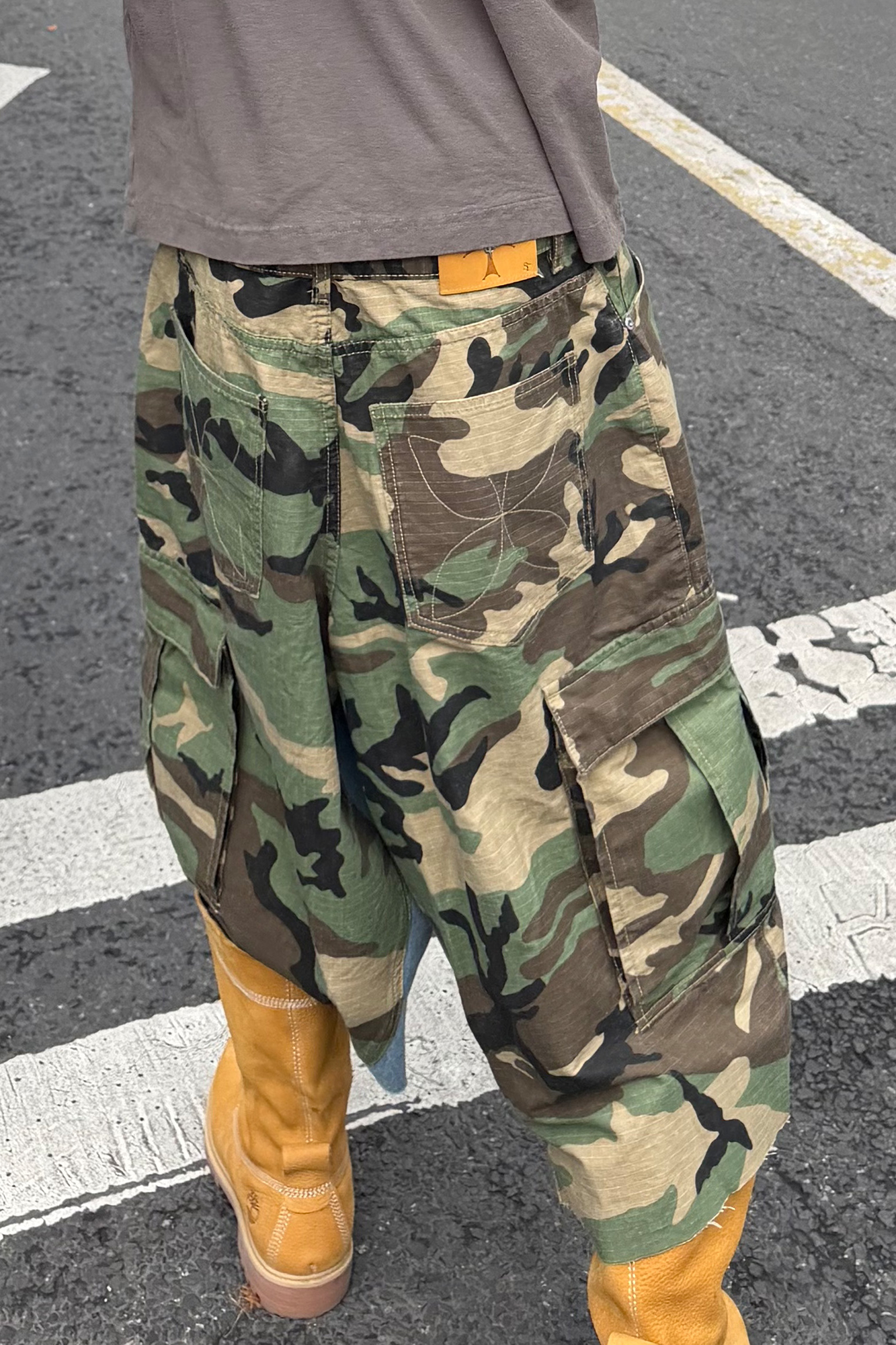 STEEPC Camo Distressed Denim Paneled Cargo Shorts-Shorts-S / 28"-Free Shipping Leatheretro