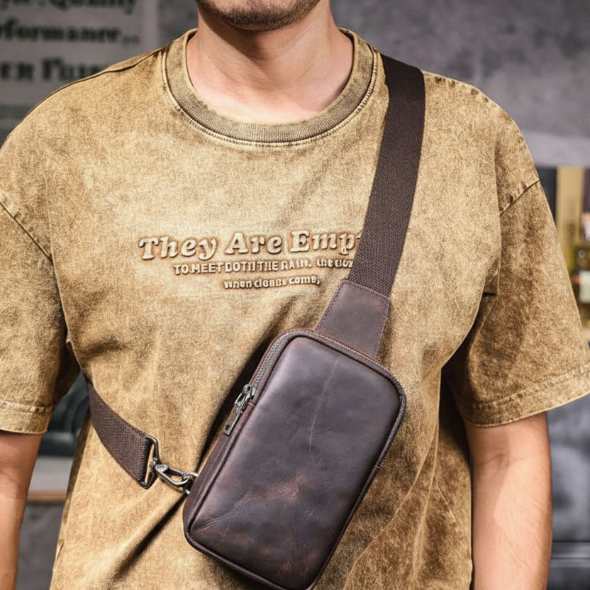 Vintage Full Grain Leather Sling Bag for Men – Premium Crossbody Chest Bag-Chest Bags-Dark Coffee-Free Shipping Leatheretro