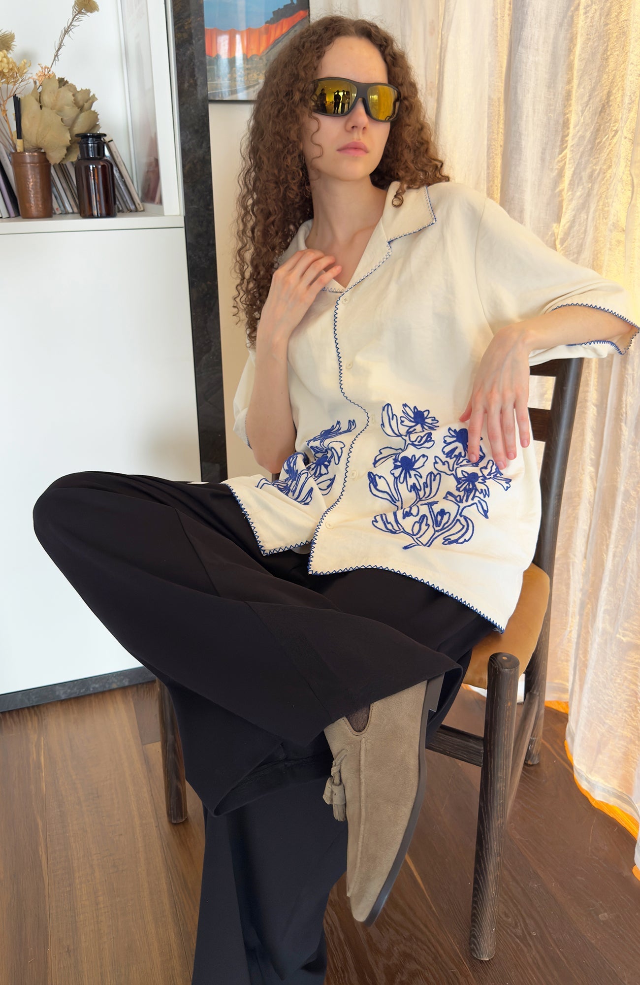MIICHOUS Floral Embroidered Short-Sleeve Shirt-Half shirt-S (Preorder)-Free Shipping Leatheretro