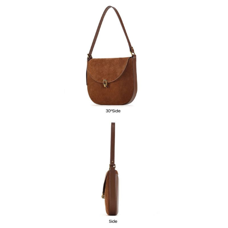 Luxury Women’s Leather Suede Shoulder Saddle Crossbody Bag-Handbags-Brown-Free Shipping Leatheretro