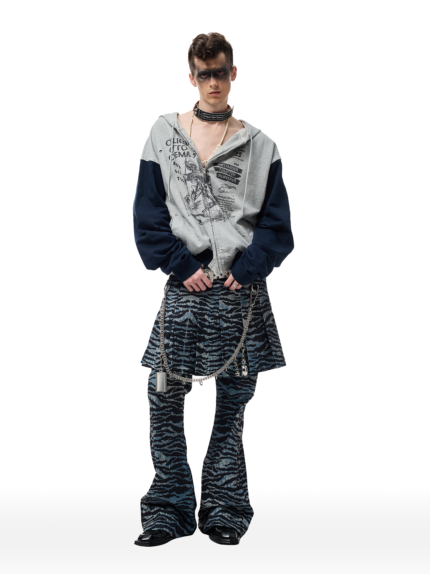 CYCYCY Punk Tiger-Stripe Detachable Pleated Flared Pants-Pants-XXS / 27"-Free Shipping Leatheretro