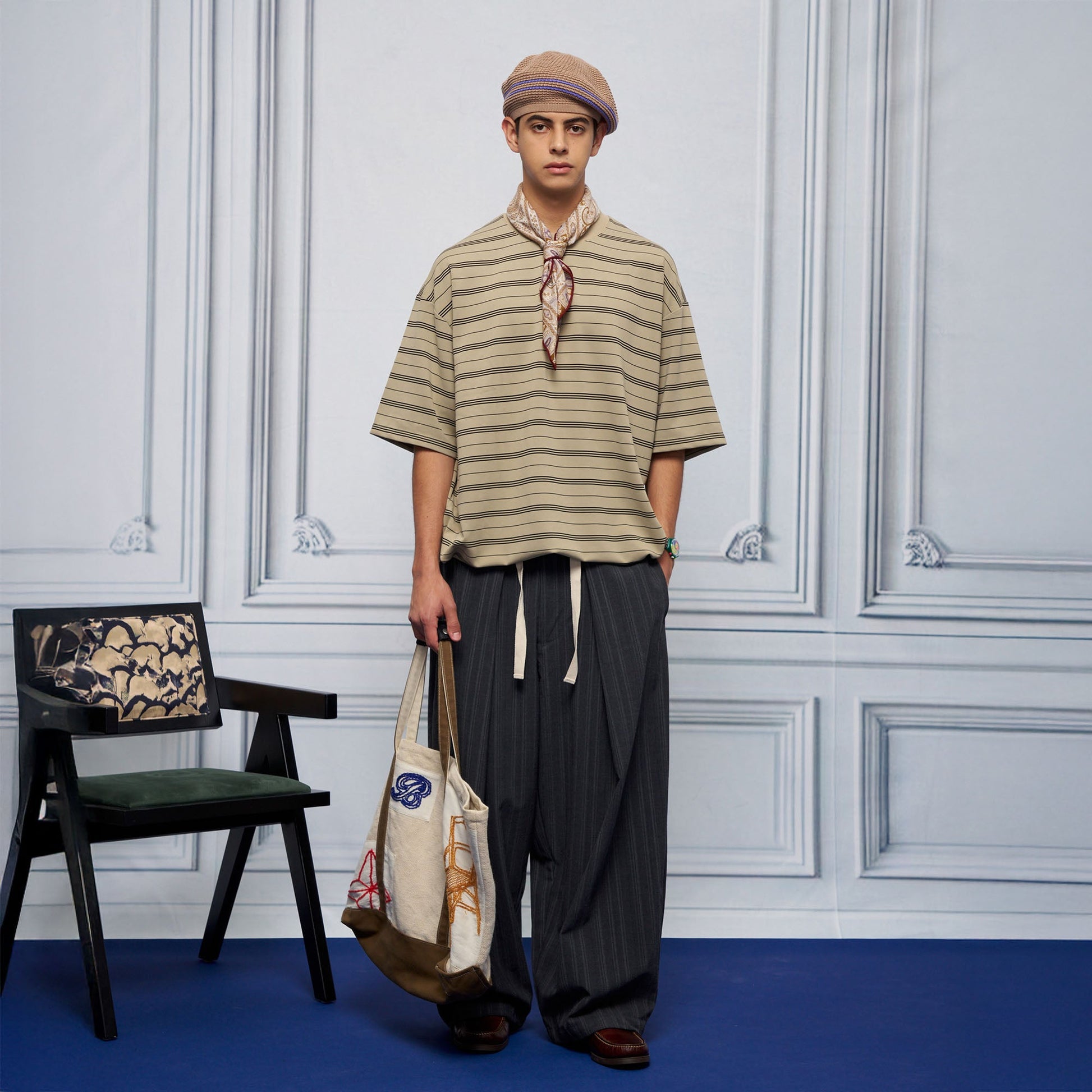 UNLIMITED MOTE Pleated Drawstring Wide-Leg Pants-Pants-S-Stripe-Free Shipping Leatheretro