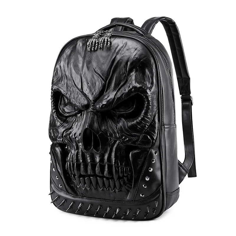 Steampunk 3D Skull Backpack | Punk Rivet PU Leather Laptop Bag-Backpacks-Black-Free Shipping Leatheretro