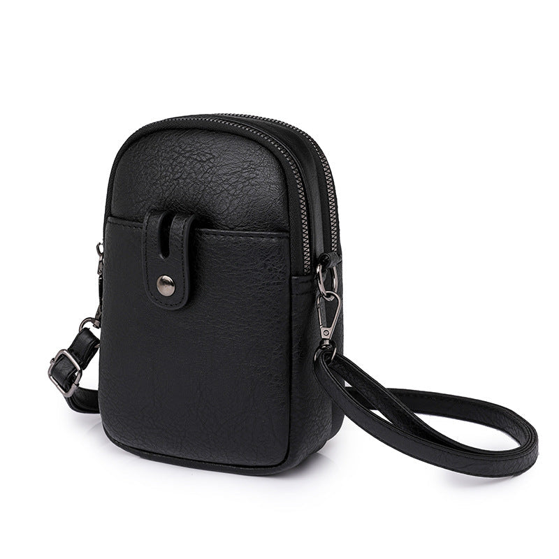 Double Zip Phone Crossbody Bag - Minimalist Phone Pouch-Crossbody Bag-Black-Free Shipping Leatheretro