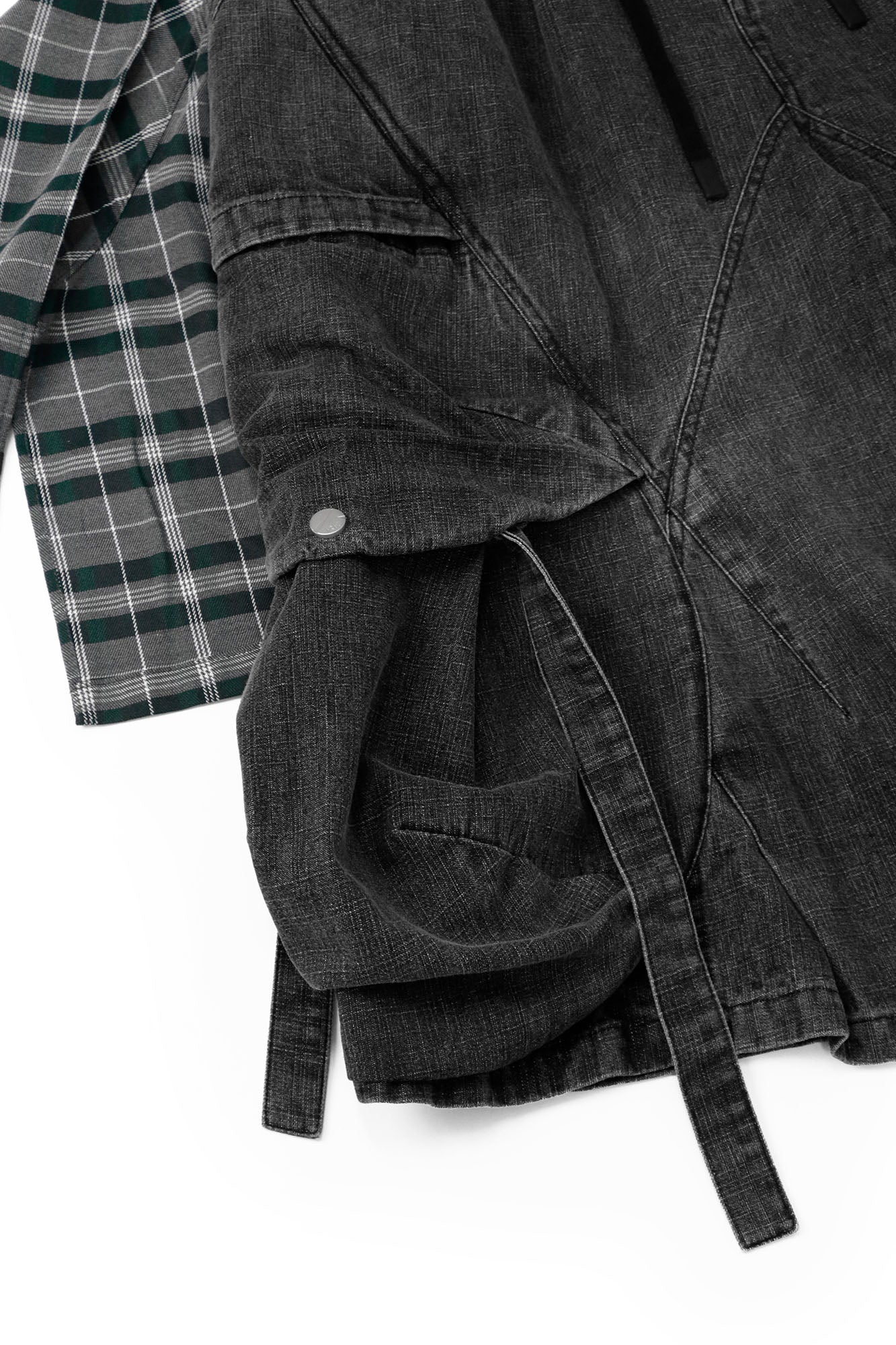 RELABEL Detachable Plaid Drape Oversized Denim Shorts-Shorts-XS-Free Shipping Leatheretro