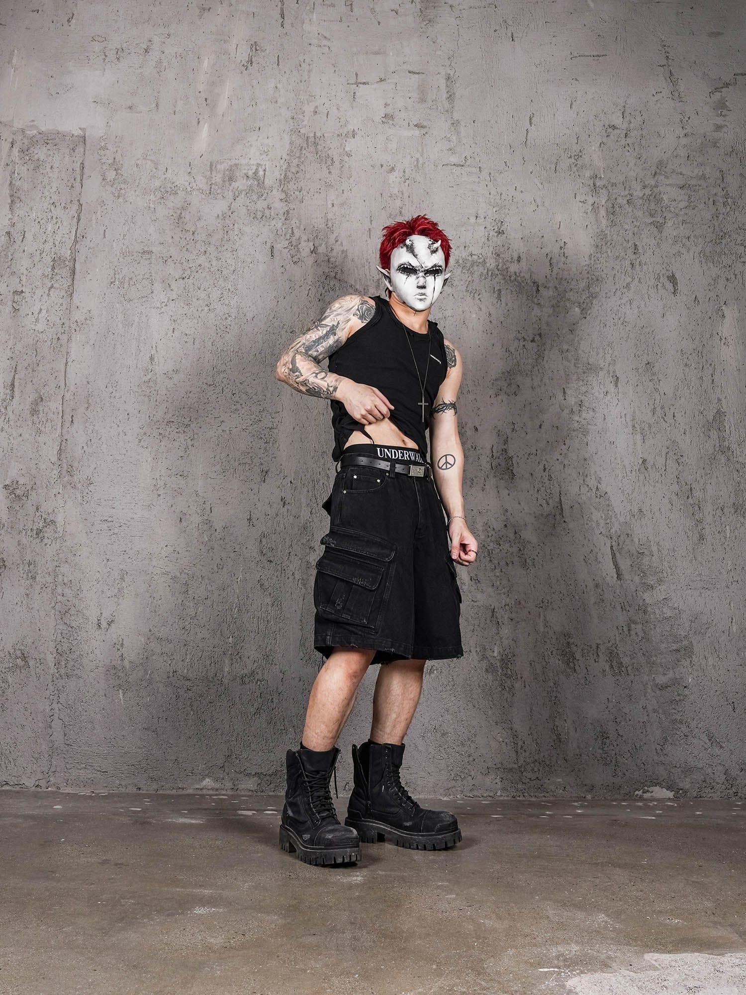 UNDERWATER Layered-Pocket Distressed Denim Shorts-Shorts-S-Free Shipping Leatheretro