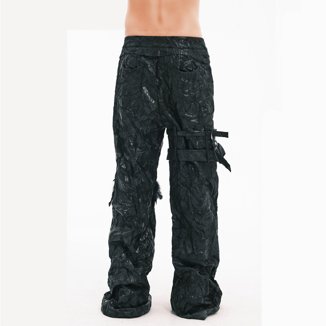 EMBRYO Deconstructed Faux Leather Bone Wrinkled Wide-Leg Pants-Pants-S-Free Shipping Leatheretro