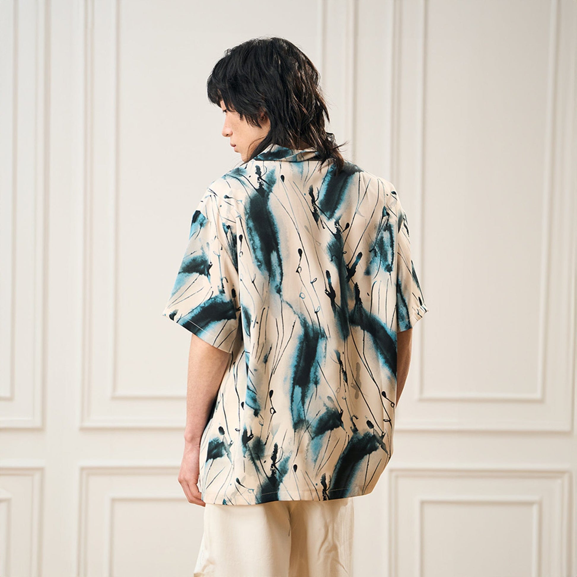 EPIC POETRY Ink Splash Cuban Half Shirt Blue-Half shirt-S-Free Shipping Leatheretro